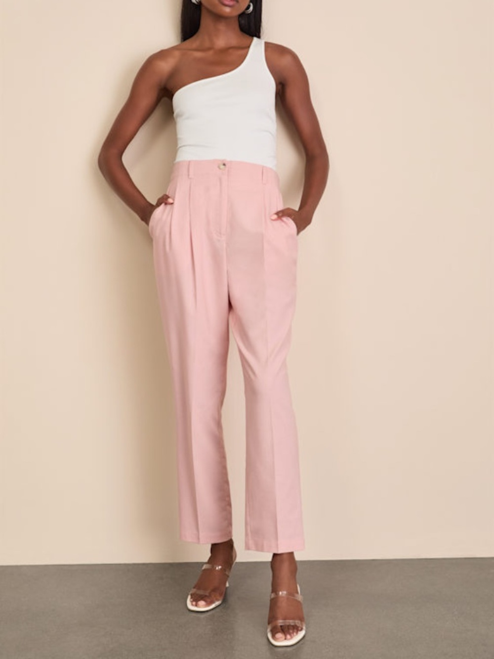 Lulus Sophisticated Company Light Pink Linen Straight Leg Trousers - Size M